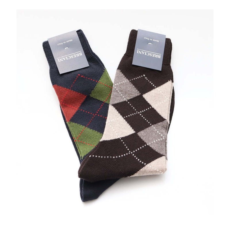 BRESCIANIアーガイルウールナイロンソックス【国内正規品】