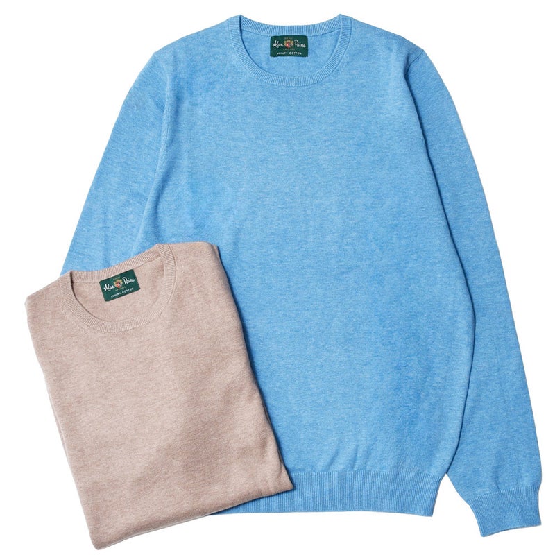 AlanPaine/アランペイン12Gコットンカシミヤクルーネックロングスリーブニット