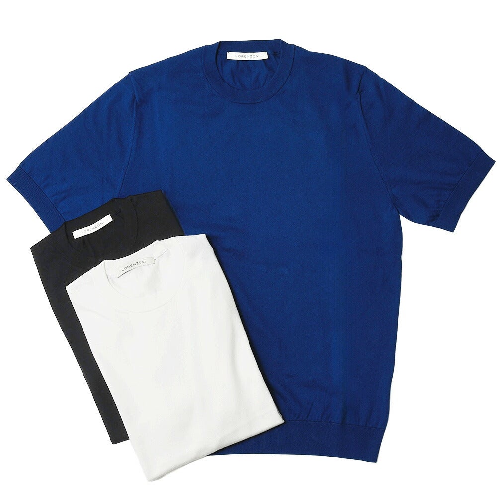 LORENZONI/ロレンツォーニエキストラファインコットンショートスリーブクルーネックニット