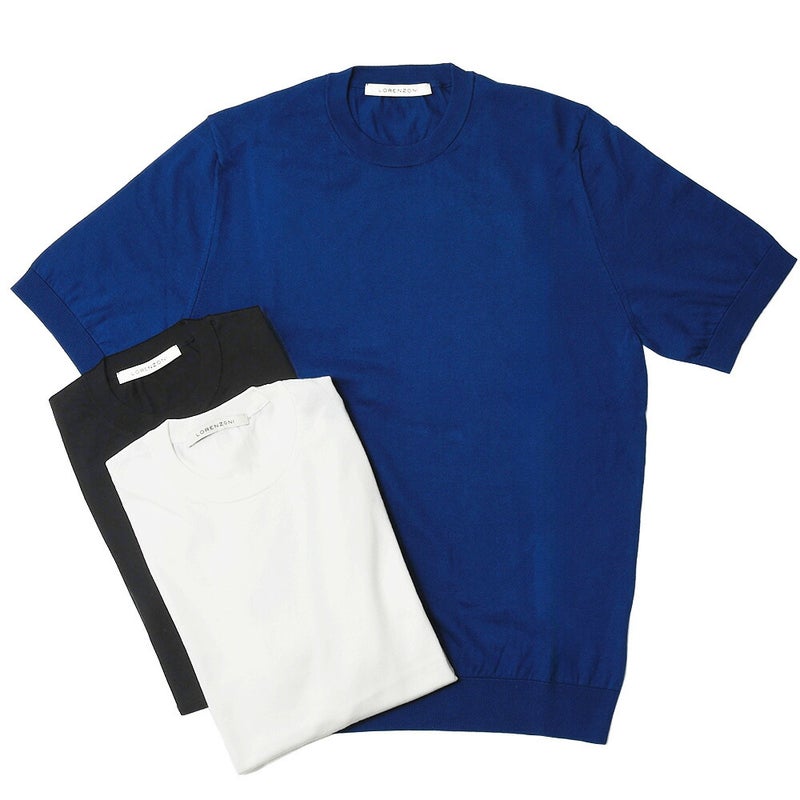 LORENZONI/ロレンツォーニエキストラファインコットンショートスリーブクルーネックニット