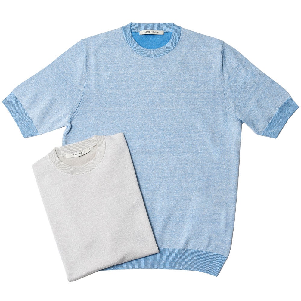LORENZONI/ロレンツォーニエキストラファインコットンショートスリーブクルーネックニット
